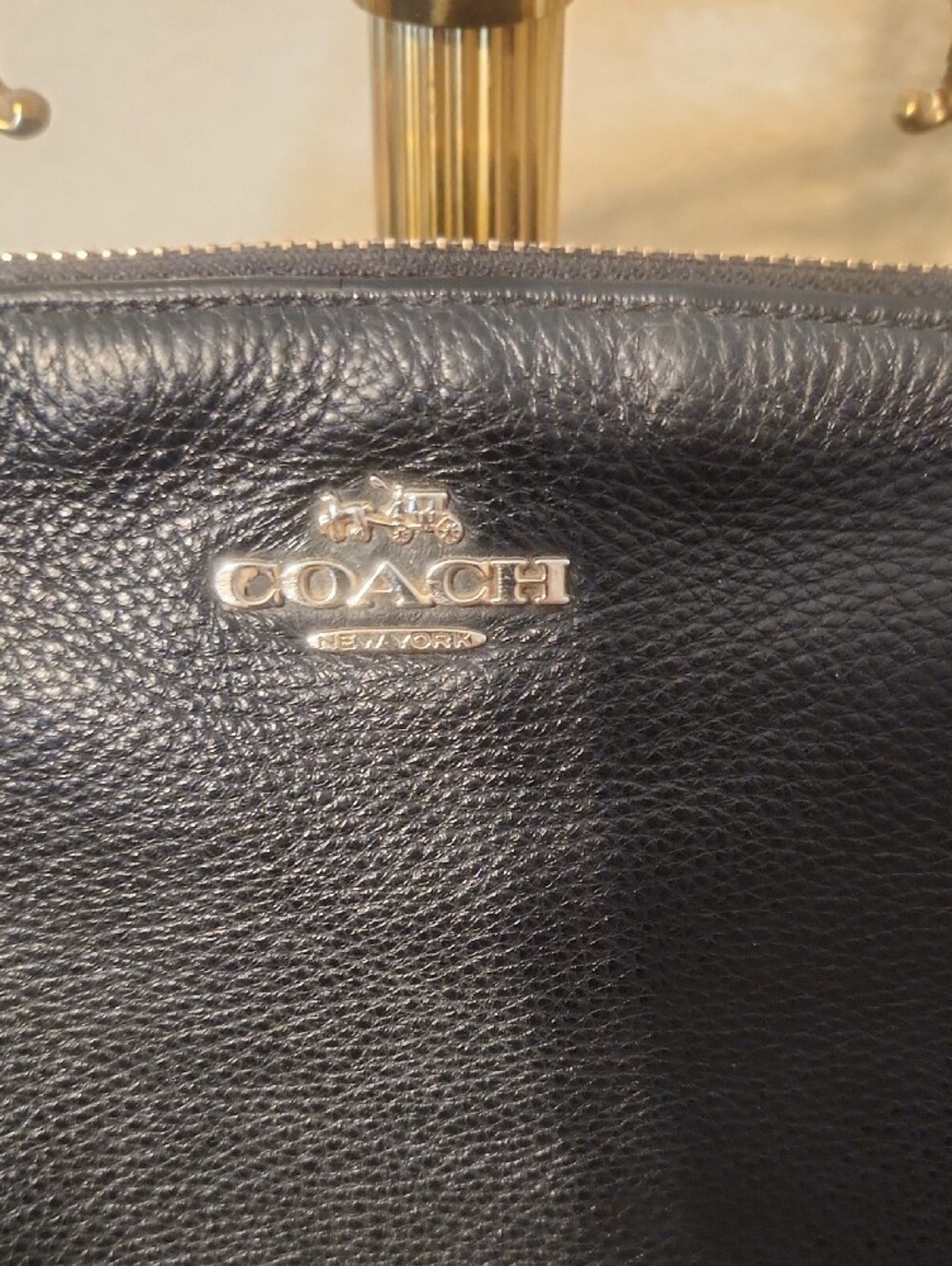 Coach Kelsey Black Pebbled Leather Tote with Gold Accents - Picture 2 of 12